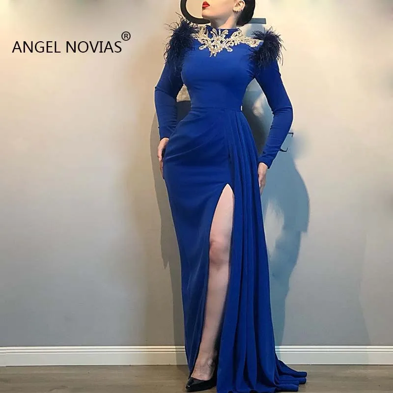 Long Sleeves High Neck Royal Blue Evening Dresses 2019 with Slit Vestido Formal Mujer
Long Sleeves High Neck Royal Blue Evening Dresses 2019 with Slit Vestido Formal Mujer