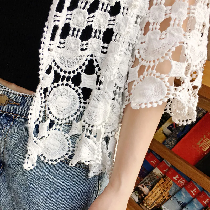 Korean Elegant Loose Beige White Lace Cardigan Embroidery Crochet Blouse Women Crop Tops Short Sleeve Sexy Summer Top 2020
Korean Elegant Loose Beige White Lace Cardigan Embroidery Crochet Blouse Women Crop Tops Short Sleeve Sexy Summer Top 2020