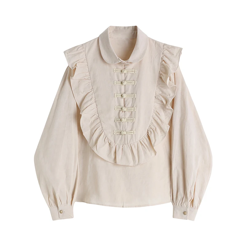 Retro Chinese Style Wooden Ear Side Single Row Disc Button Blouse Women All-match Long-sleeved Hanfu Shirt Exquisite Temperament
Retro Chinese Style Wooden Ear Side Single Row Disc Button Blouse Women All-match Long-sleeved Hanfu Shirt Exquisite Temperament