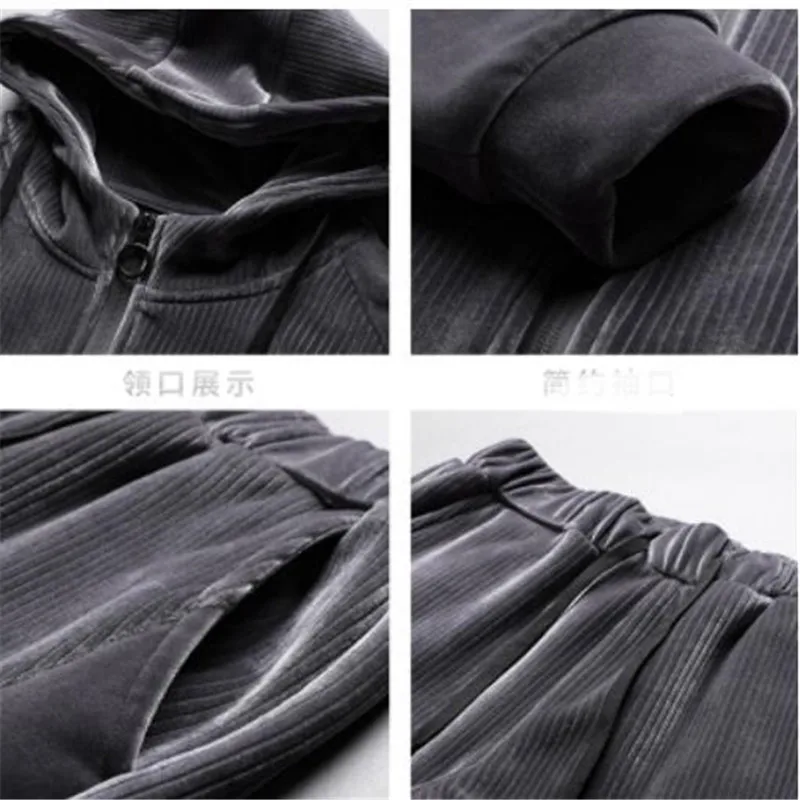 Men's double-sided gold velvet sports jacket Hooded cardigan sweater + trousers 2-piece set New product striped zipper top suit
Men's double-sided gold velvet sports jacket Hooded cardigan sweater + trousers 2-piece set New product striped zipper top suit