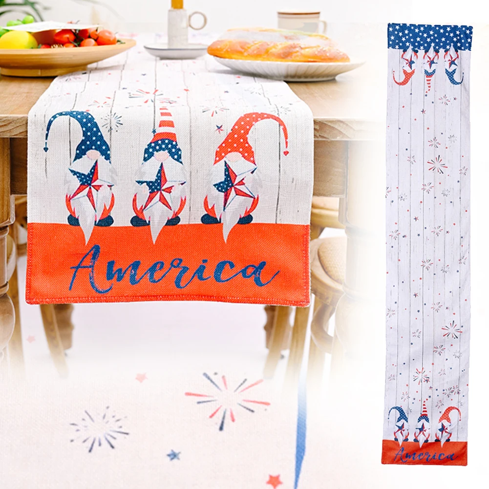 

Independence Day Gnome Table Runner 4th of July Linen Table Runner Gnome Independence Day Dresser Scarves Non-Slip Patriotic Dre