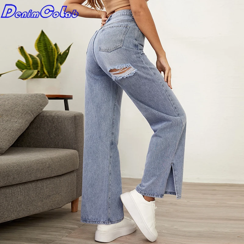 DenimColab 100% Cotton High Waist Straight Pants Jeans Women Fashion Hole Leg Split Office Lady Jeans Casual Loose Denim Pants
DenimColab 100% Cotton High Waist Straight Pants Jeans Women Fashion Hole Leg Split Office Lady Jeans Casual Loose Denim Pants
