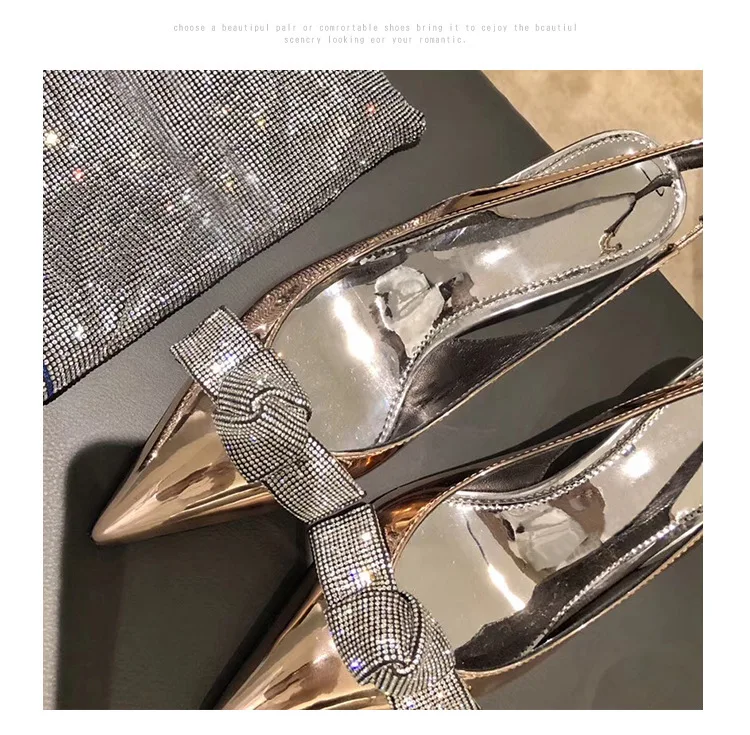 2021 fashion silver rhinestone pointed toe women's shoes back space high heel women's shoes bow knot Baotou sandals women
2021 fashion silver rhinestone pointed toe women's shoes back space high heel women's shoes bow knot Baotou sandals women