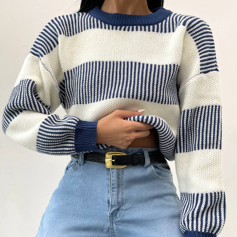 Women Contrast Color Knitted Sweater Round Neck Long Sleeve Pullover Autumn Winter Casual Fashion Tops
Women Contrast Color Knitted Sweater Round Neck Long Sleeve Pullover Autumn Winter Casual Fashion Tops
