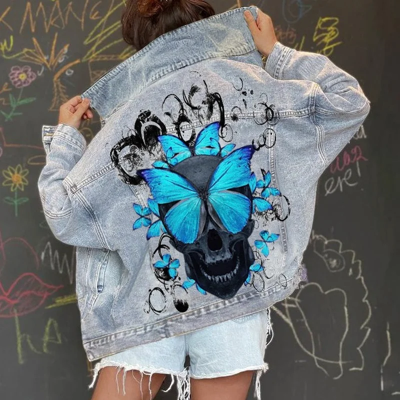 Lugentolo Skull Jean Jacket Women Streetwear Fashion Long Sleeve Lapel Loose Printed Denim Jackets for Women
Lugentolo Skull Jean Jacket Women Streetwear Fashion Long Sleeve Lapel Loose Printed Denim Jackets for Women