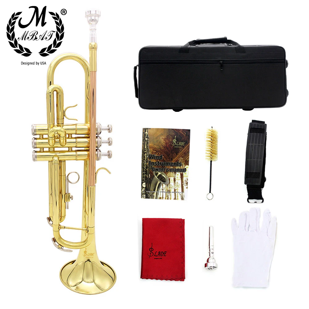 M MBAT Golden Phosphor Copper Trumpet Bb B Flat Gold Plated Trompeta Professional Brass Instrument With Mouthpiece Gloves Case
M MBAT Golden Phosphor Copper Trumpet Bb B Flat Gold Plated Trompeta Professional Brass Instrument With Mouthpiece Gloves Case