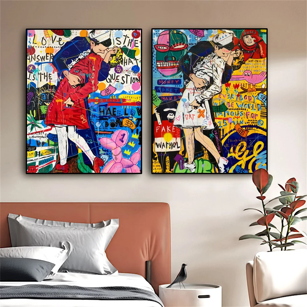 Modern Graffiti Portrait Art Canvas Painting Posters and Prints Wall Art Kiss of the Century Picture for Living Room Wall Decor
Modern Graffiti Portrait Art Canvas Painting Posters and Prints Wall Art Kiss of the Century Picture for Living Room Wall Decor