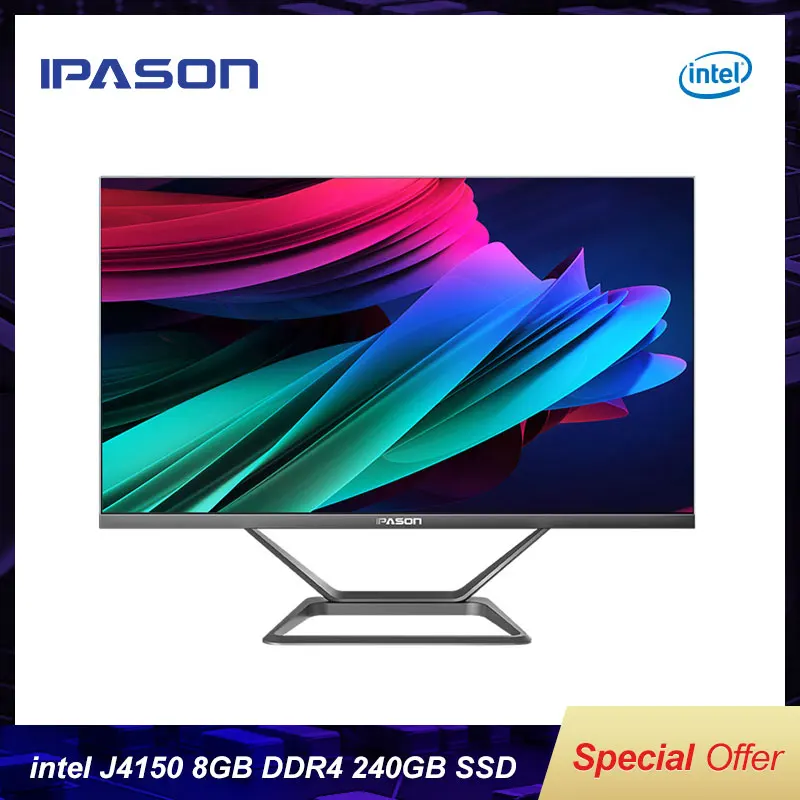 IPASON P21 PLUS 23 8 дюймов Все в одном компьютер Intel 4 ядра J4105 240G SSD 4G обновление до 8G RAM