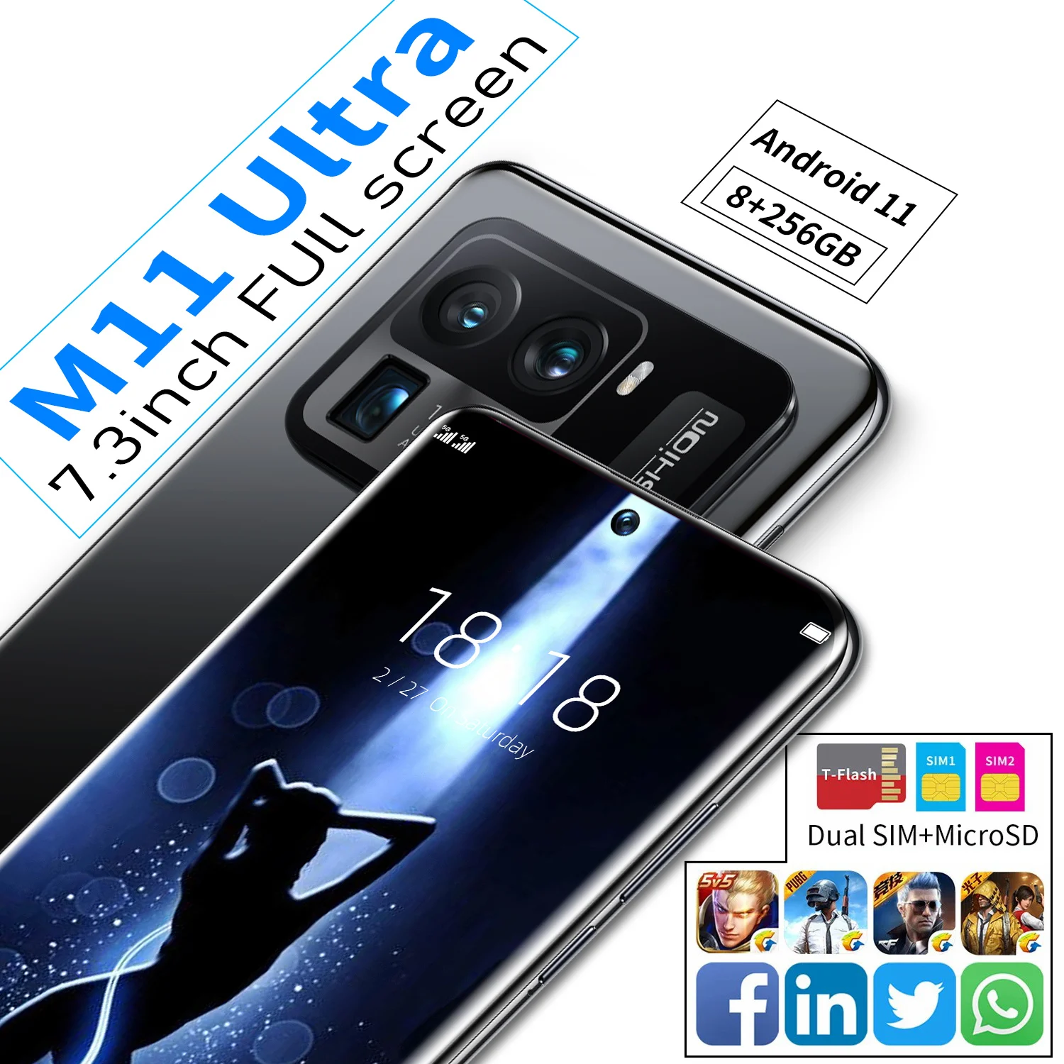 New Arrival 2021 M11 Ultra 8GB RAM 512GB ROM 7.3 Inch Full Screen Dual SIM+Mciro SD 6800mAh Andriod 11 Face ID Smart Phone
New Arrival 2021 M11 Ultra 8GB RAM 512GB ROM 7.3 Inch Full Screen Dual SIM+Mciro SD 6800mAh Andriod 11 Face ID Smart Phone
