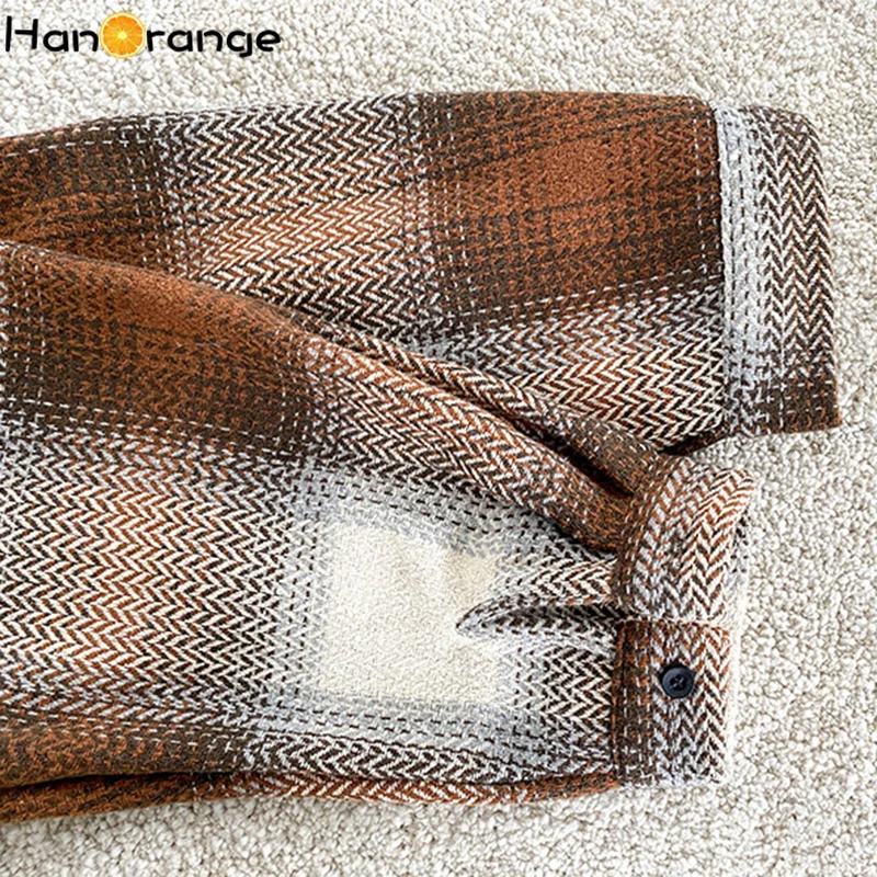 Retro Loose Herringbone Plaid Woolen Women Shirts Korean Autumn Winter Female Tops Black / Orange / Coffee Turn-down Collar
Retro Loose Herringbone Plaid Woolen Women Shirts Korean Autumn Winter Female Tops Black / Orange / Coffee Turn-down Collar