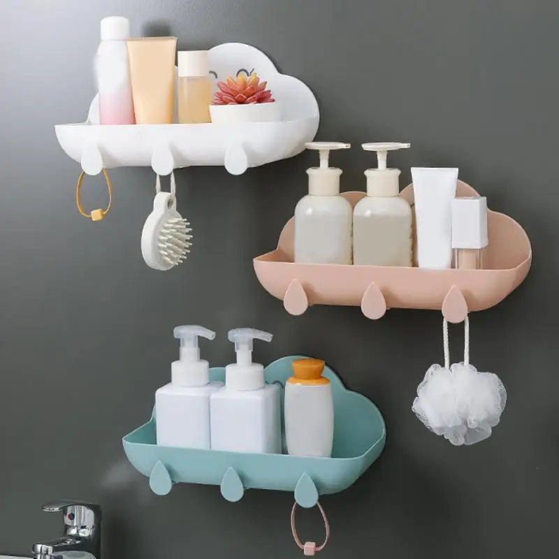 Punch-free Bathroom Storage Rack Cloud Shape Bathroom Toilet Wall-Mounted Shelf Multifunctional Organizer Shampoo Holder 3 hooks 
Punch-free Bathroom Storage Rack Cloud Shape Bathroom Toilet Wall-Mounted Shelf Multifunctional Organizer Shampoo Holder 3 hooks