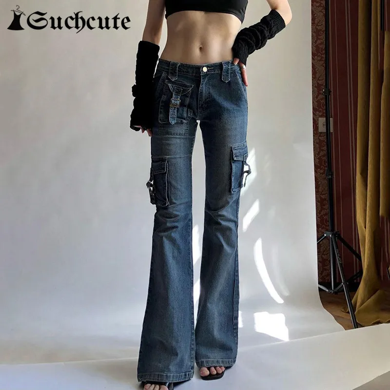SUCHCUTE Harajuku Solid Women Cargo Jeans Fairycore Streetwear Casual Denim Trousers Korean Fashion Low Rise Baggy Blue Pants
SUCHCUTE Harajuku Solid Women Cargo Jeans Fairycore Streetwear Casual Denim Trousers Korean Fashion Low Rise Baggy Blue Pants