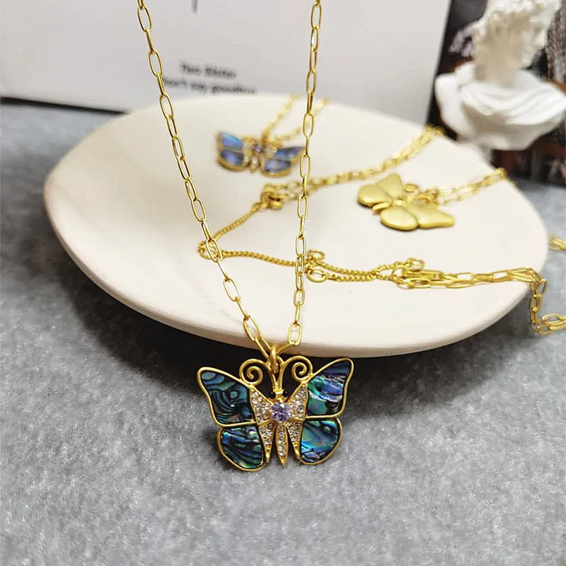 

Niche Design Abalone Shell Set Auger Butterfly Necklace Chain Pendant Tide Female Contracted Ins Web Celebrity Clavicle