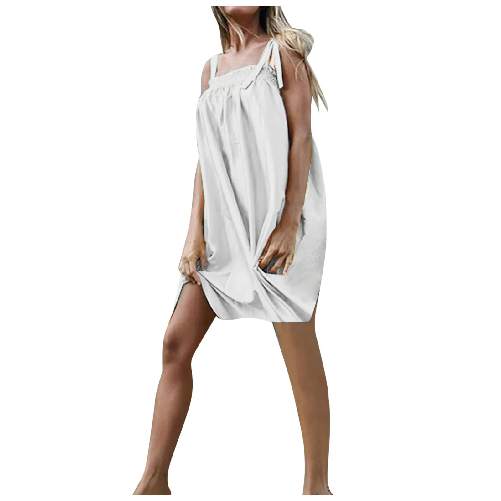 40# Solid Color Strap Dress Woman Vintage Draped Tank Dress Summer Trapless Sleeveless Loose Mini Dress Summer Dress 2021 
40# Solid Color Strap Dress Woman Vintage Draped Tank Dress Summer Trapless Sleeveless Loose Mini Dress Summer Dress 2021