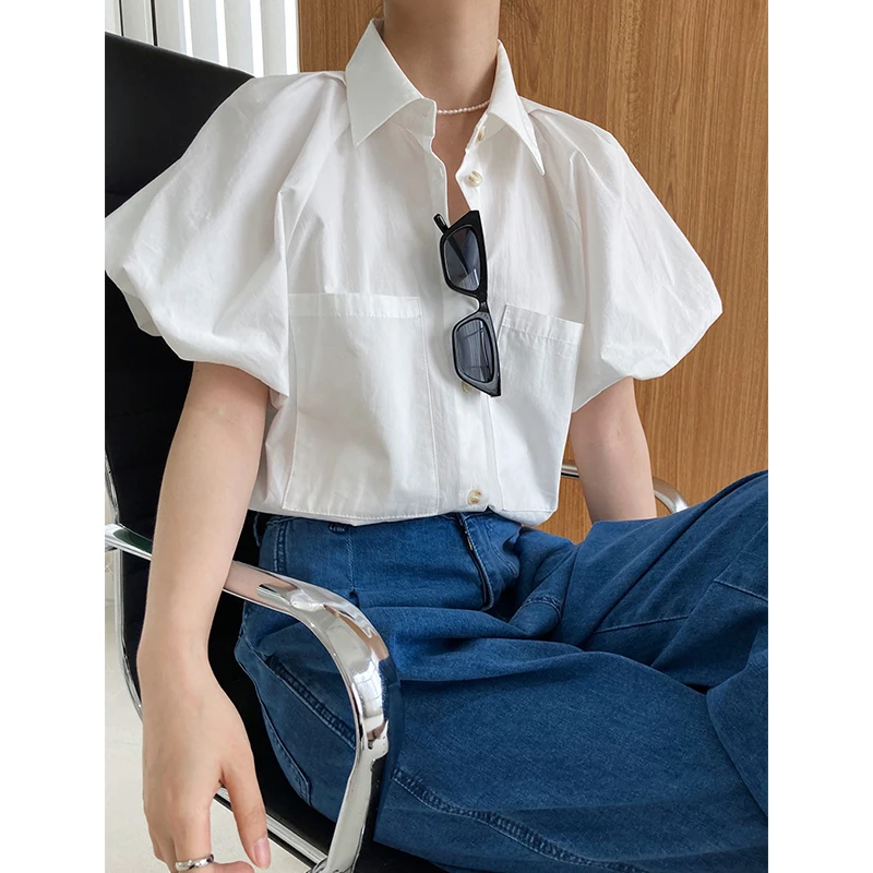 Women Puff Short Sleeve Shirt Summer Stree Wear White Shirt Linen Blouse Female Women's Blouse Women's Shirts With Pocket Lapel
Women Puff Short Sleeve Shirt Summer Stree Wear White Shirt Linen Blouse Female Women's Blouse Women's Shirts With Pocket Lapel