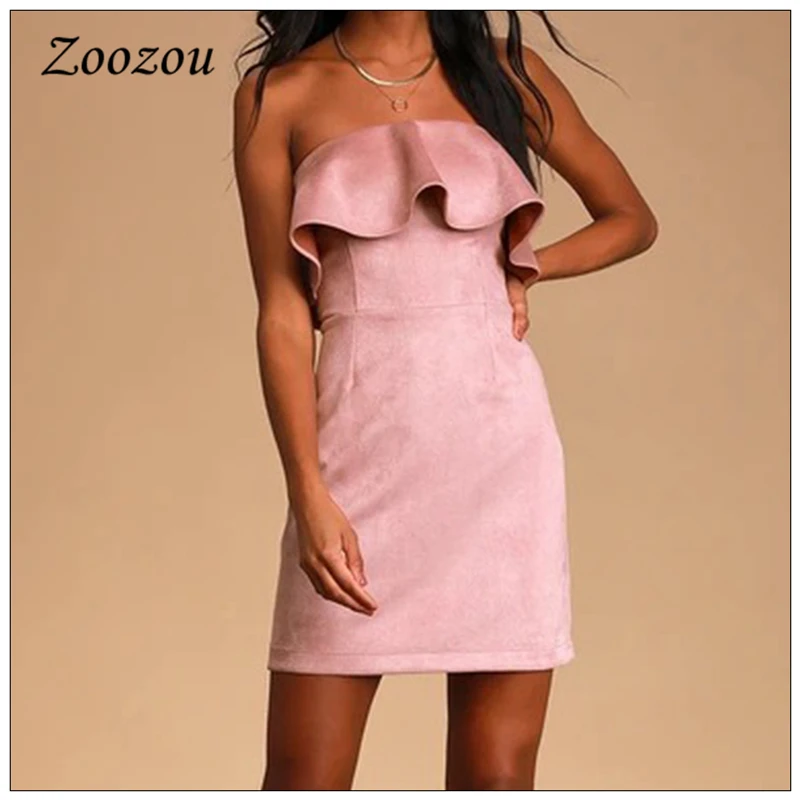 Off Shoulder Ruffle Suede Leather Woman Dress Sexy Sleeveless Bodycon Mini Dress Slim Elegant Blush Short Dress Plus Size Custom
Off Shoulder Ruffle Suede Leather Woman Dress Sexy Sleeveless Bodycon Mini Dress Slim Elegant Blush Short Dress Plus Size Custom