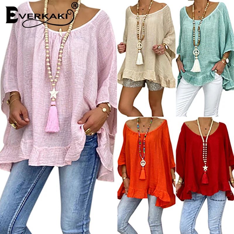 Everkaki Boho Solid Ruffles T-shirt Women Tees Summer Vacation Beach Loose Plus Oversize Casual Tops T-shirts Mujer Female 2021
Everkaki Boho Solid Ruffles T-shirt Women Tees Summer Vacation Beach Loose Plus Oversize Casual Tops T-shirts Mujer Female 2021