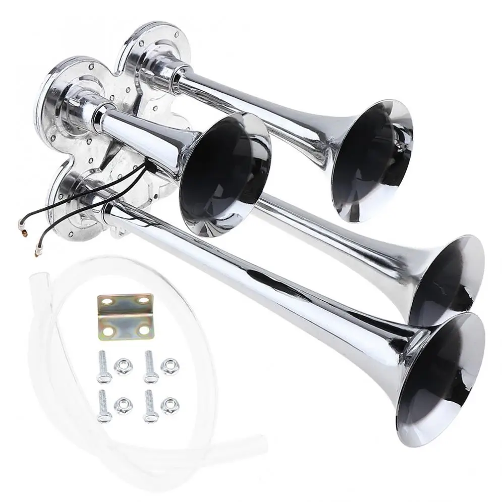 1pcs Silver Durable 12V / 24V 150dB Super Loud Four Trumpet Air Horn Suitable for Car Vehicle Truck Train Boat
1pcs Silver Durable 12V / 24V 150dB Super Loud Four Trumpet Air Horn Suitable for Car Vehicle Truck Train Boat