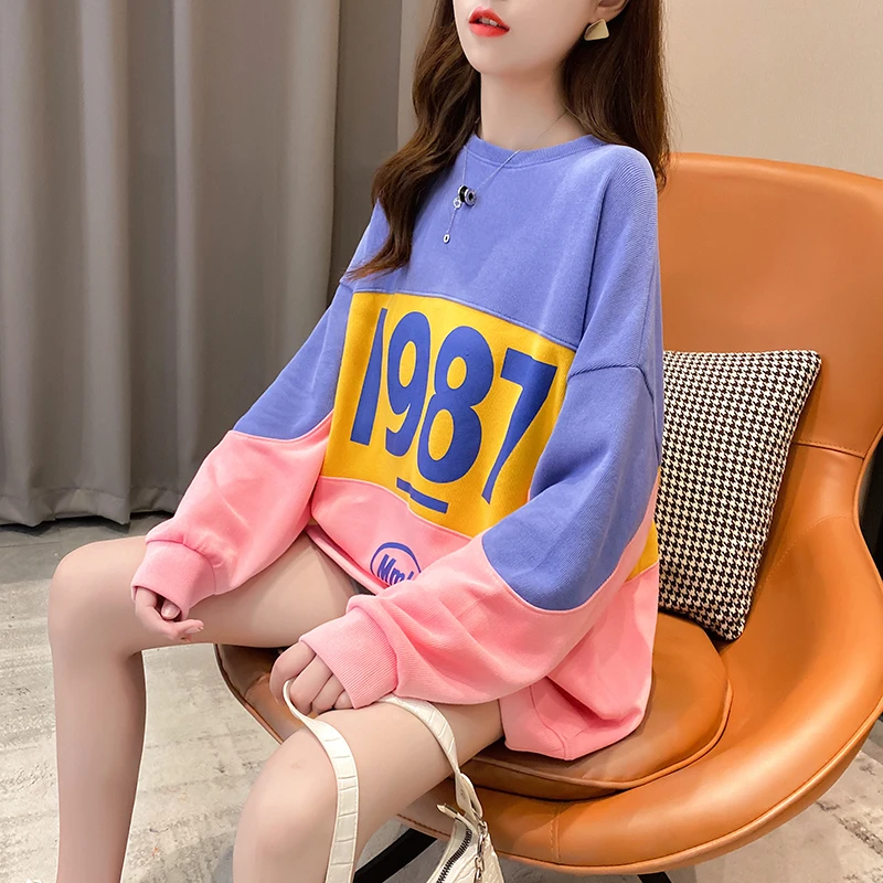 Quality Cotton Hoodies Women Tops 2020 Autumn Casual Long Sleeve Pullovers Female Color Stitching Loose Plus Size Woman Clothes 
Quality Cotton Hoodies Women Tops 2020 Autumn Casual Long Sleeve Pullovers Female Color Stitching Loose Plus Size Woman Clothes