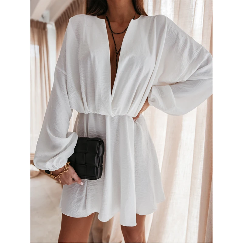 Foridol Deep V Neck Long Sleeve Party Dress Women Spring Autumn White Short Plus Size Dress Robe Black Loose Big Size Vestidos
Foridol Deep V Neck Long Sleeve Party Dress Women Spring Autumn White Short Plus Size Dress Robe Black Loose Big Size Vestidos