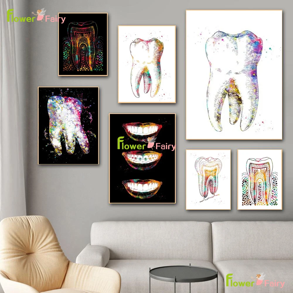 Colorful Tooth Wall Art Canvas Painting Nordic Poster Dental Hospital Posters Cuadros Pictures For Living Room Unframed | Дом и сад
