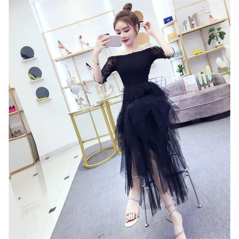 party dress women pink black 19 spring autumn new korean temperament irregular One word collar maxi dress vestido feminina LR556
party dress women pink black 19 spring autumn new korean temperament irregular One word collar maxi dress vestido feminina LR556