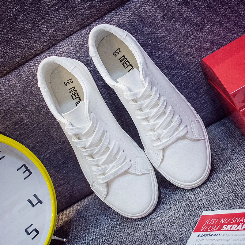 Women's Vulcanize Shoes Fashion Sneakers Woman Casual Loafers PU Lace-up Flats Ladies Loafers Classics White High Quality New
Women's Vulcanize Shoes Fashion Sneakers Woman Casual Loafers PU Lace-up Flats Ladies Loafers Classics White High Quality New