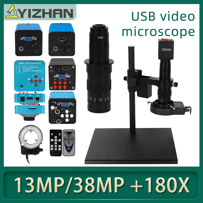 USB совместимому с HDMI VGA 38MP HD монокуляр Микроскоп Цифровой Камера большой Workbench180X
