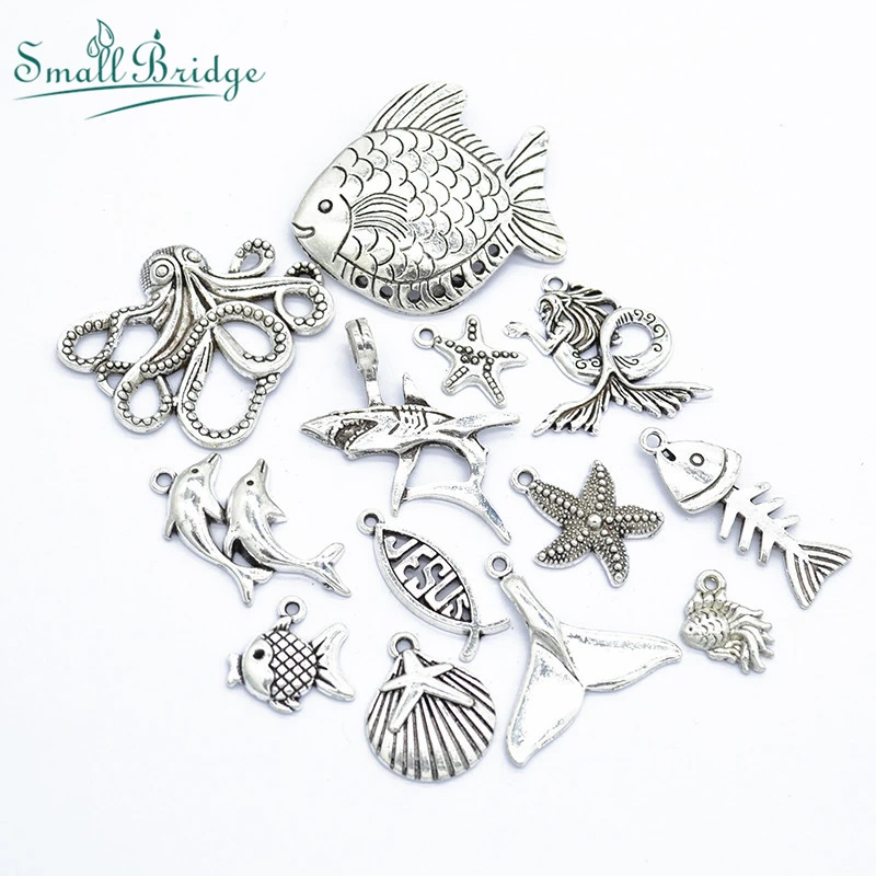 

Multiple Sizes Ancient Silver Colour Metal Beads Ocean Series Charms Pendant DIY Beads Jewelry Accessories Alloy Beads M307