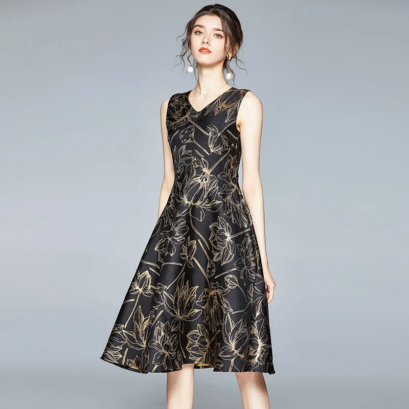 2022 Summer Women's Dress French Vintage V-neck Jacquard Sleeveless Dress New Waist Female Big Swing Dresses X871
2022 Summer Women's Dress French Vintage V-neck Jacquard Sleeveless Dress New Waist Female Big Swing Dresses X871