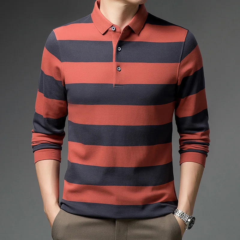 

Ymwmhu 100% Cotton Polo Shirt Men Long Sleeve Autumn Clothing Striped Business Slim Fit Man's T-shirt Korean Fashion Polo Shirts
