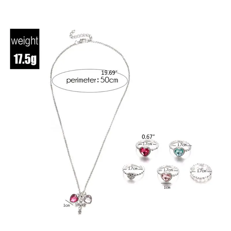6Pcs Bohemin Retro Colorful Heart Crystal Stone Silvery Ring Cross Pendant Necklace Jewerly Set Women Fashion Jewelry
6Pcs Bohemin Retro Colorful Heart Crystal Stone Silvery Ring Cross Pendant Necklace Jewerly Set Women Fashion Jewelry