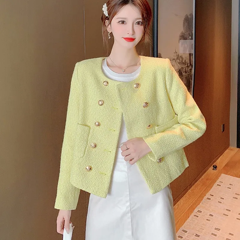 Runway Fall Winter French Retro Double Breasted Yellow Tweed Jacket Women's Sweet Elegant Coats Female Outerwear Casacos
Runway Fall Winter French Retro Double Breasted Yellow Tweed Jacket Women's Sweet Elegant Coats Female Outerwear Casacos
