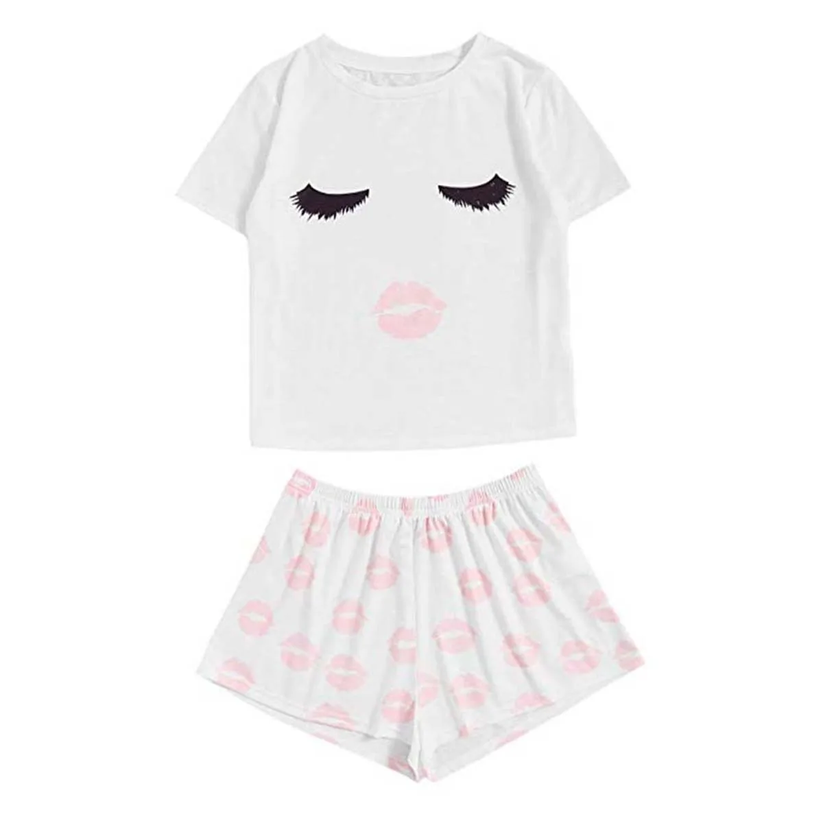 Stylish Bar Novelty Lips Graphic Tops Shorts Sleepwear Pajama Set Women Casual Shorts Short Sleeve Slim Tee Shirt Nightwear Sets
Stylish Bar Novelty Lips Graphic Tops Shorts Sleepwear Pajama Set Women Casual Shorts Short Sleeve Slim Tee Shirt Nightwear Sets