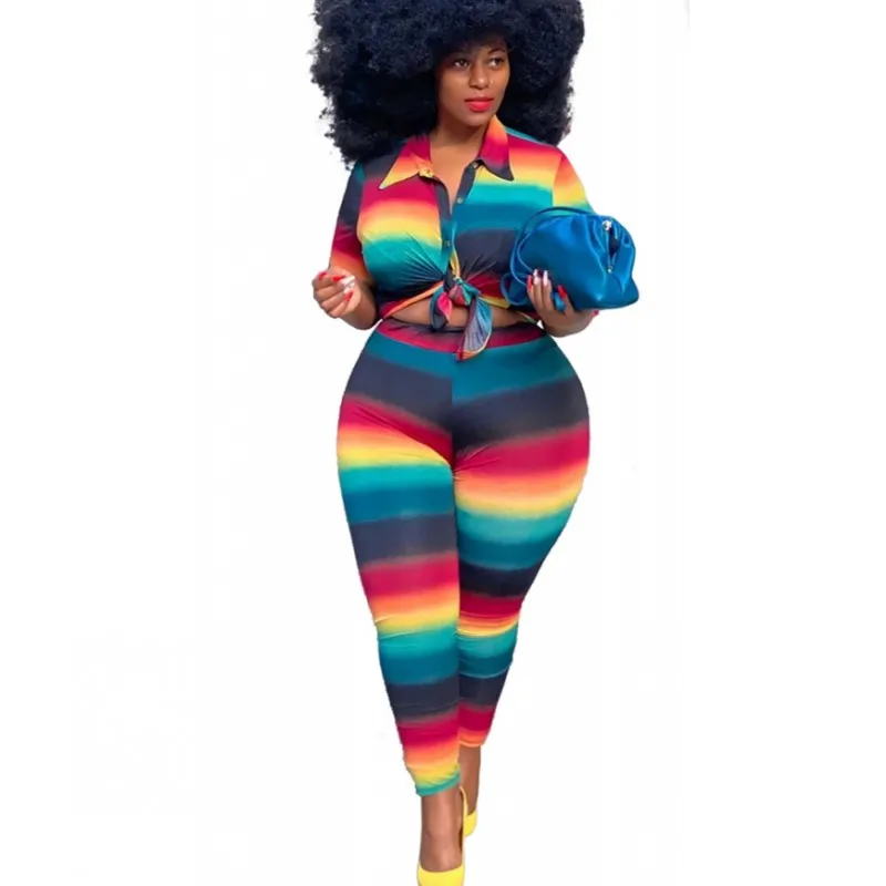 Plus Size African Clothes For Women's Sets Blouse Tops And Pants 2 Piece Outfits Fashion Colors Striped Street Style Lounge Set
Plus Size African Clothes For Women's Sets Blouse Tops And Pants 2 Piece Outfits Fashion Colors Striped Street Style Lounge Set