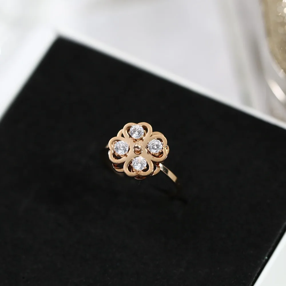 YUN RUO 316 L Titanium Steel Jewelry Swiveling Flower Ring Mosaic Zircon Weeding Rose Gold Fashion Woman Gift Never Fade | Украшения и