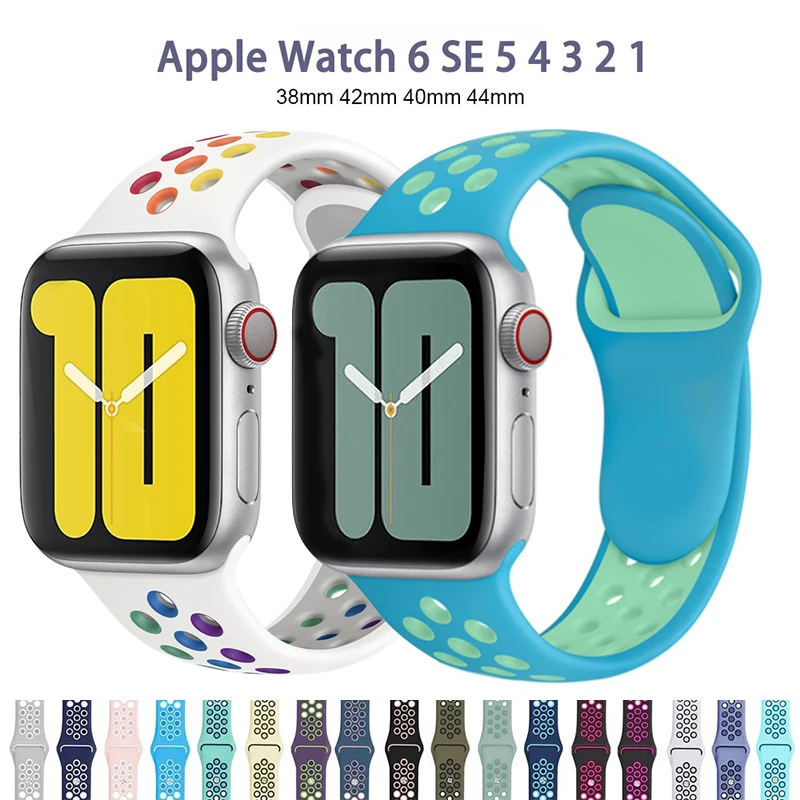 Silicone Strap For Apple Watch band 44mm 40mm 38mm 42mm Breathable wrist belt Sport bracelet iWatch serie 6 SE 5 4 3 40 42 44 mm
Silicone Strap For Apple Watch band 44mm 40mm 38mm 42mm Breathable wrist belt Sport bracelet iWatch serie 6 SE 5 4 3 40 42 44 mm