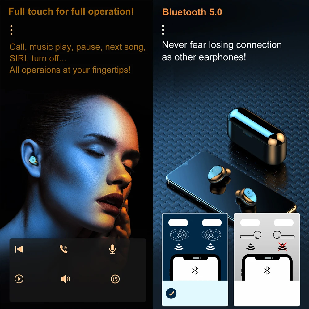 F9 Wireless Earphone Bluetooth V5.0 TWS Wireless Bluetooth Earphone Waterproof LED Display 2000mAh Power Headset With Microphone
F9 Wireless Earphone Bluetooth V5.0 TWS Wireless Bluetooth Earphone Waterproof LED Display 2000mAh Power Headset With Microphone