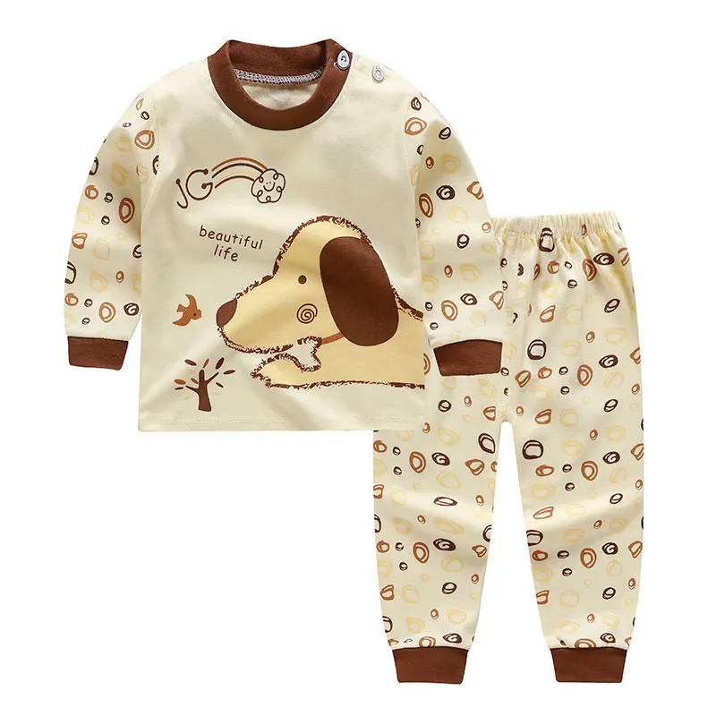 Cartoon Print Baby Girls Boys Pajamas Sets Cotton Kids Sleepwear Autumn Spring High Waist Long Sleeve Tops+Pants 2pcs | Детская одежда