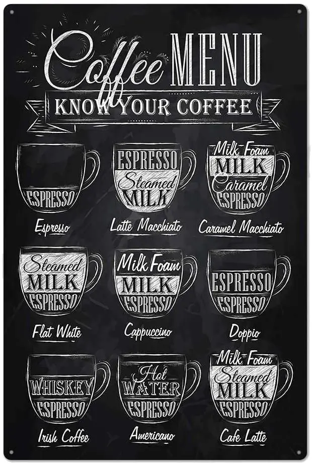 Black Original Retro Design Coffee Menu Tin Metal Wall Art Signs, Cafe/Kitchen/Coffee Corner Thick Tinplate Wall Decoration
Black Original Retro Design Coffee Menu Tin Metal Wall Art Signs, Cafe/Kitchen/Coffee Corner Thick Tinplate Wall Decoration