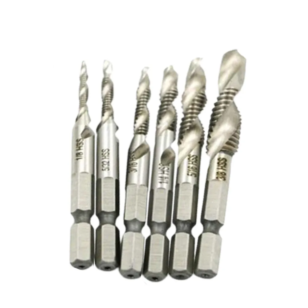 6 Tap Drills 1 / 8-5 / 32-3 / 16-1 / 4-5 / 16-3 / 8 INCH SILVER Twist Drill With Woodworking Accessories Hexagonal Shank
6 Tap Drills 1 / 8-5 / 32-3 / 16-1 / 4-5 / 16-3 / 8 INCH SILVER Twist Drill With Woodworking Accessories Hexagonal Shank