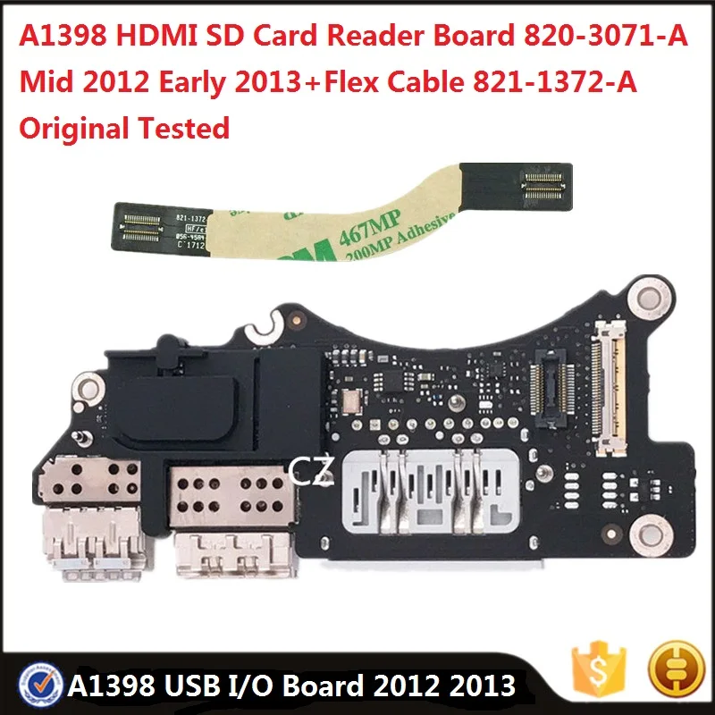 Original A1398 USB HDMI SD Card Reader Board 820-3071-A For Macbook Pro Retina 15" 2012 2013 With Flex Cable 821-1372-A Tested
Original A1398 USB HDMI SD Card Reader Board 820-3071-A For Macbook Pro Retina 15" 2012 2013 With Flex Cable 821-1372-A Tested