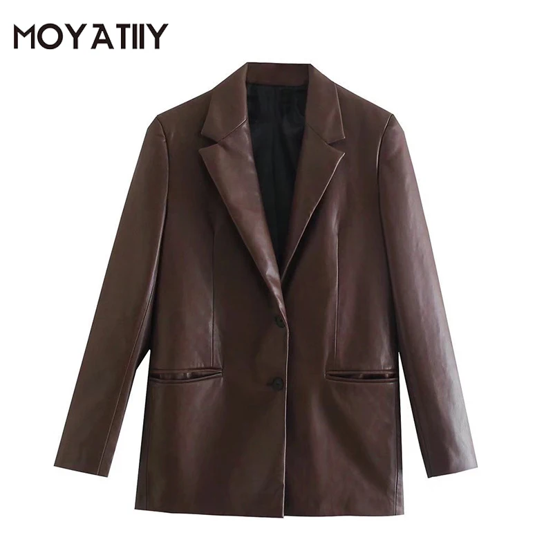 MOYATIIY Women 2022 Fashion Leather Blazer Coat Office Ladies Wear Stright Coffee Overcoats Long Sleeve Female Tops
MOYATIIY Women 2022 Fashion Leather Blazer Coat Office Ladies Wear Stright Coffee Overcoats Long Sleeve Female Tops