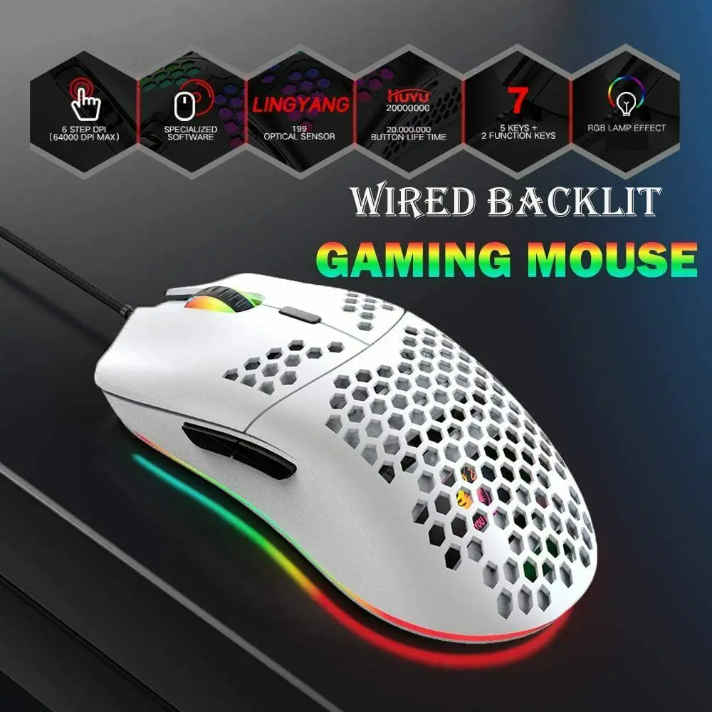 Lightweight Gaming Mouse Wired Honeycomb Hollow RGB Streamer Adjustable 6400 DPI Programming USB Mice for PC
Lightweight Gaming Mouse Wired Honeycomb Hollow RGB Streamer Adjustable 6400 DPI Programming USB Mice for PC