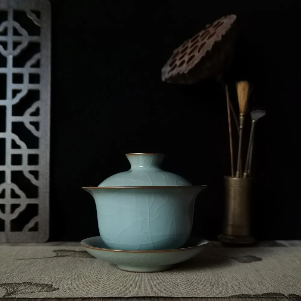 

Gaiwan 5oz Kung Fu Teacup and Saucer Set Glazed Porcelain 150ml Chinese Style Cup for Tea Ceramic Mug Celadons Drinkware