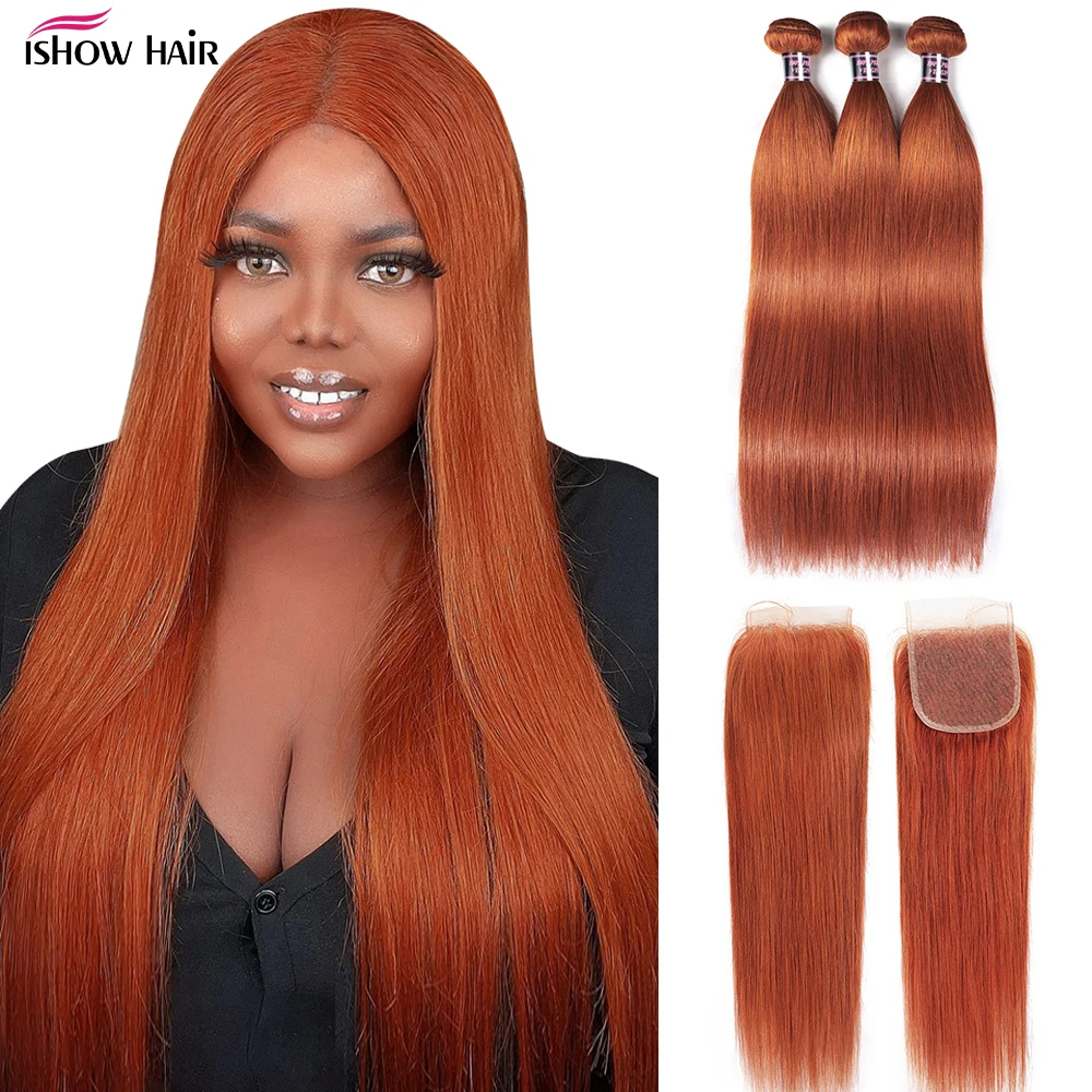 Ishow Ginger Human Hair Bundles With Closure Brazilian Straight Colored Bundles With Closure Orange Bundles With 4x4 Closure
Ishow Ginger Human Hair Bundles With Closure Brazilian Straight Colored Bundles With Closure Orange Bundles With 4x4 Closure