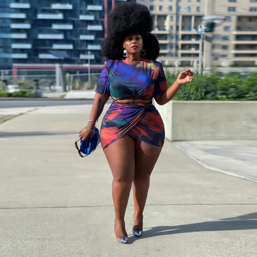 ZJFZML ZZ Women Clothing Plus Size Outfits Summer Casual Tie Dye Print Short Sleeve Top+front Split Skirt Dropshipping Wholesale
ZJFZML ZZ Women Clothing Plus Size Outfits Summer Casual Tie Dye Print Short Sleeve Top+front Split Skirt Dropshipping Wholesale