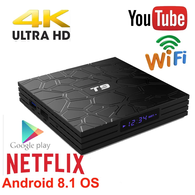 Фото T9 Android tv Box RK3318 Четырехъядерный 4 Гб 64 с Bluetooth wifi 3D 4K Google Store Netflix Youtube - купить