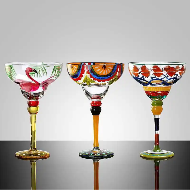 

Creative Hand Painted Champagne Wine Glasses Colorful Cocktail Glass Lead-free Goblet Cup Martini Bar Barware Home Decoration