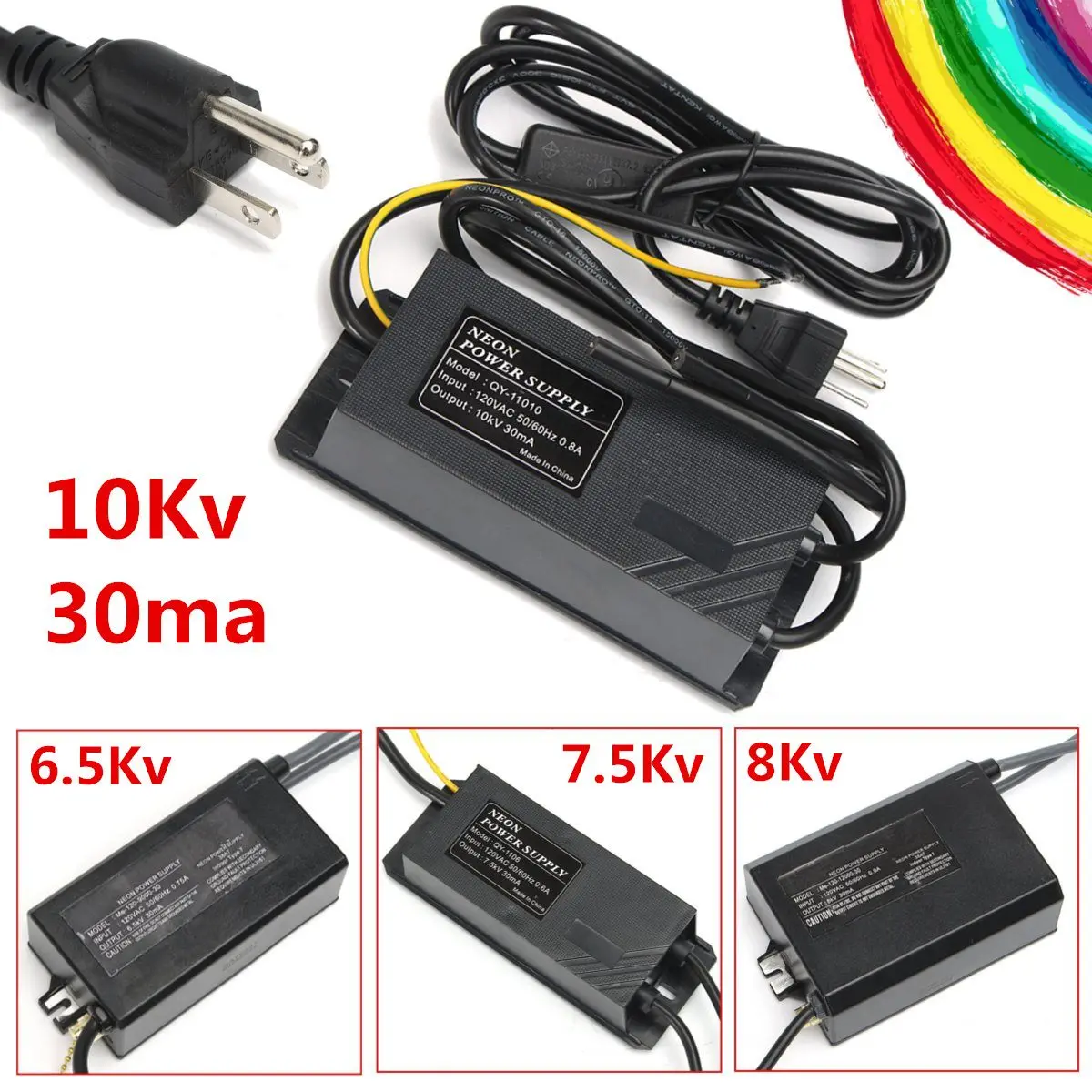 6.5KV-10KV AC 120V 30Ma Flexible Neon Electronic Transformer Power Supply Adapter Rectifier Kit US Plug 3 Prong Grounded
6.5KV-10KV AC 120V 30Ma Flexible Neon Electronic Transformer Power Supply Adapter Rectifier Kit US Plug 3 Prong Grounded